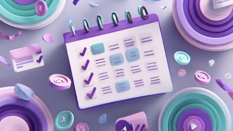 Calendar with automatic payment checkmarks and subscription icons representing UPI AutoPay mandates