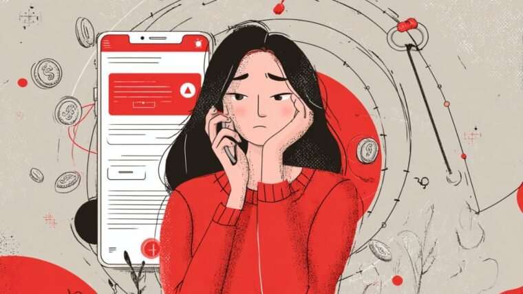 Worried person receiving a suspicious scam phone call with red warning alerts on smartphone